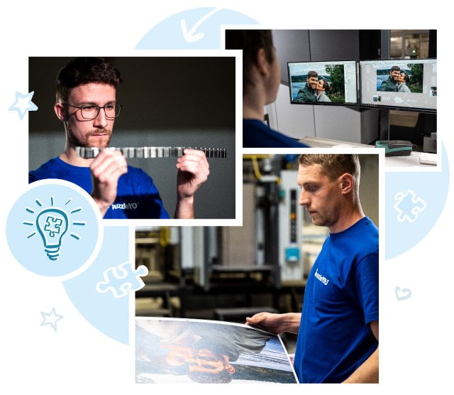 Vero e proprio artigianato: i nostri dipendenti stampano e sviluppano gli utensili per la punzonatura dei puzzles.