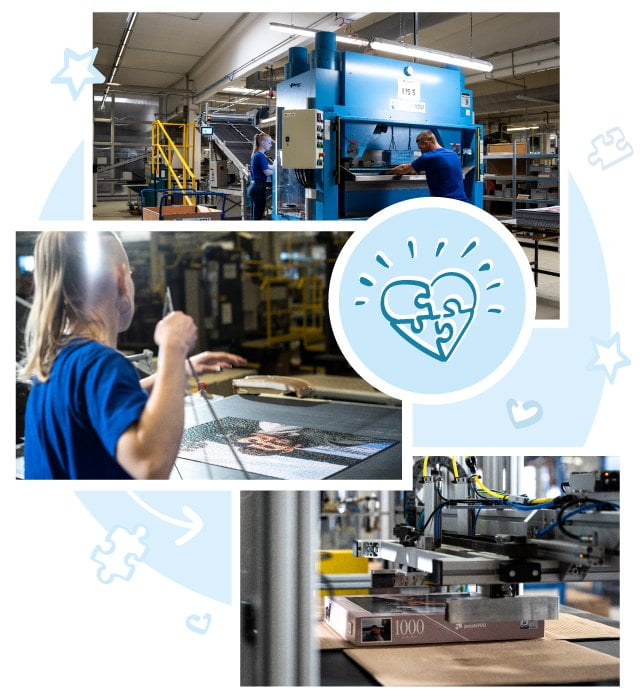 I puzzles e i giochi personalizzati dei nostri clienti vengono ritagliati con coltelli di precisione e confezionati in scatole dal design personalizzato